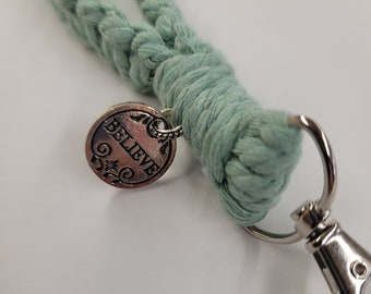 Macrame Wristlet Keychain with Believe Charm