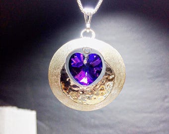 The Silver Domed Swarovski Purple Heart