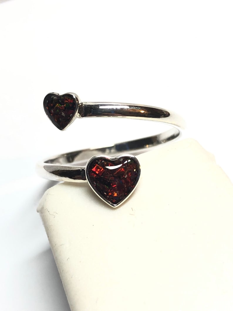 Sterling Silver Ashes Memorial Adjustable Double Heart Ring image 3