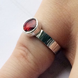 Sterling Silver Round Red Paua Shell Ring on Bark Effect Silver Band