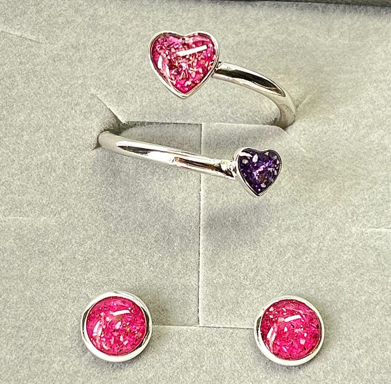 Sterling Silver Ashes Memorial Adjustable Double Heart Ring image 2
