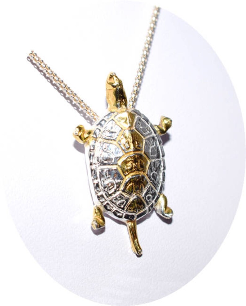 Gold Turtle Necklace Fine Silver Jewelry Turtle Pendant Etsy