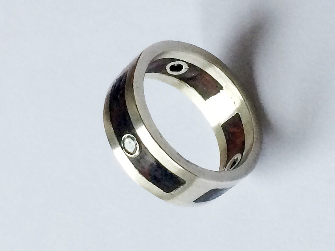 Sterling Silver Wood Inlay Satin Finish Double Gallery Ring. - Etsy