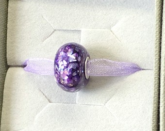 Haustier Feuer Asche Perle. Pandora Style European Mixed Media Bead Sterlingsilber Ösen. Optional mit Silber Schlangenkette