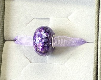 Pet Cremation Ashes Bead. Pandora Style European Memorial Bead Sterling Silver Eyelets. Silver Snake Chain Optional