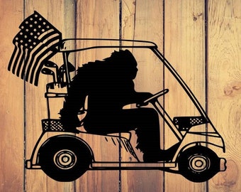 Golf cart bigfoot with american flag digital file, instant download, svg, pdf, png, eps, dxf