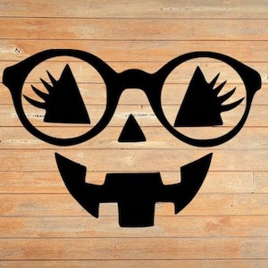 Girly Jack O Lantern with eye glasses face, instant download digital file, svg, png, pdf, eps, dxf