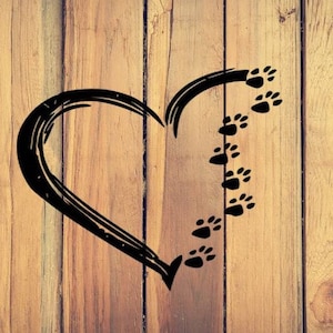 Line of paw print heart, digital file, instant download, svg, png, eps, dxf, pdf, png