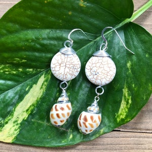 Howlite & Shell Earrings, Beach Bridal Jewelry, Mermaid Earrings for Women, Christmas Gift for Sister in Law, Stocking Stuffer for boho mom image 3