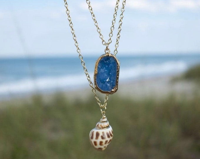 Ocean Blue Druzy Agate Layered Necklace