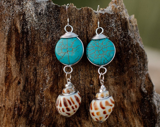 “Ocean Reflections” Teal Shell Earrings