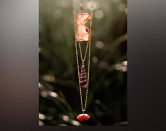 Sliced Citrine & Abalone Shell Layered Necklace: Boho Beach Jewelry