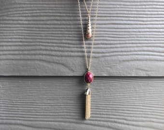 Red Jasper and Shell Layered Necklace
