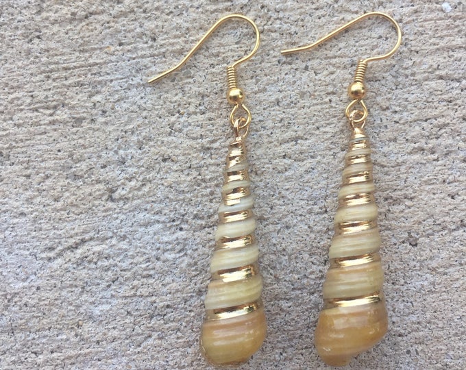 Gold Plated Tower Shell "Unicorn Horn" Earrings