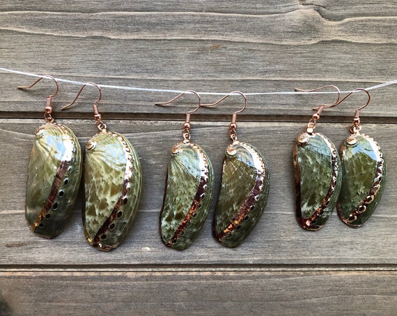 Green Abalone Earrings with Gold Accents