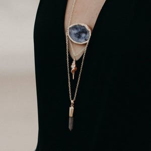 Druzy Agate Layered Necklace: Boho Beachy Pendant, Gold Plated Shell