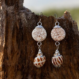 Howlite & Shell Earrings, Beach Bridal Jewelry, Mermaid Earrings for Women, Christmas Gift for Sister in Law, Stocking Stuffer for boho mom image 2