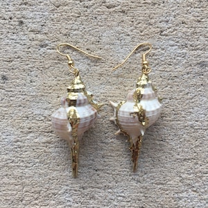 Large Shell Earrings, Gold Dangle Earrings, Boho Chic Earrings, Holiday Gift for her, Gift for Wife, Beach Lover Gift, Mermaid Jewelry