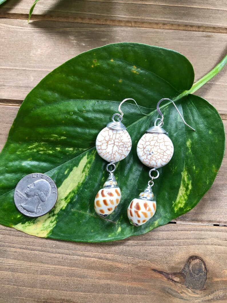 Howlite & Shell Earrings, Beach Bridal Jewelry, Mermaid Earrings for Women, Christmas Gift for Sister in Law, Stocking Stuffer for boho mom image 5