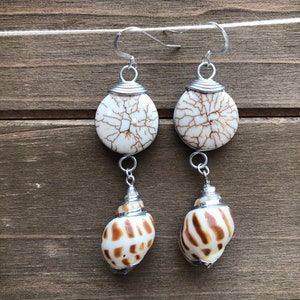 Howlite & Shell Earrings, Beach Bridal Jewelry, Mermaid Earrings for Women, Christmas Gift for Sister in Law, Stocking Stuffer for boho mom image 7