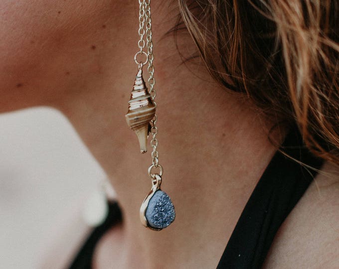 Druzy Drop Shell Earrings in Gold