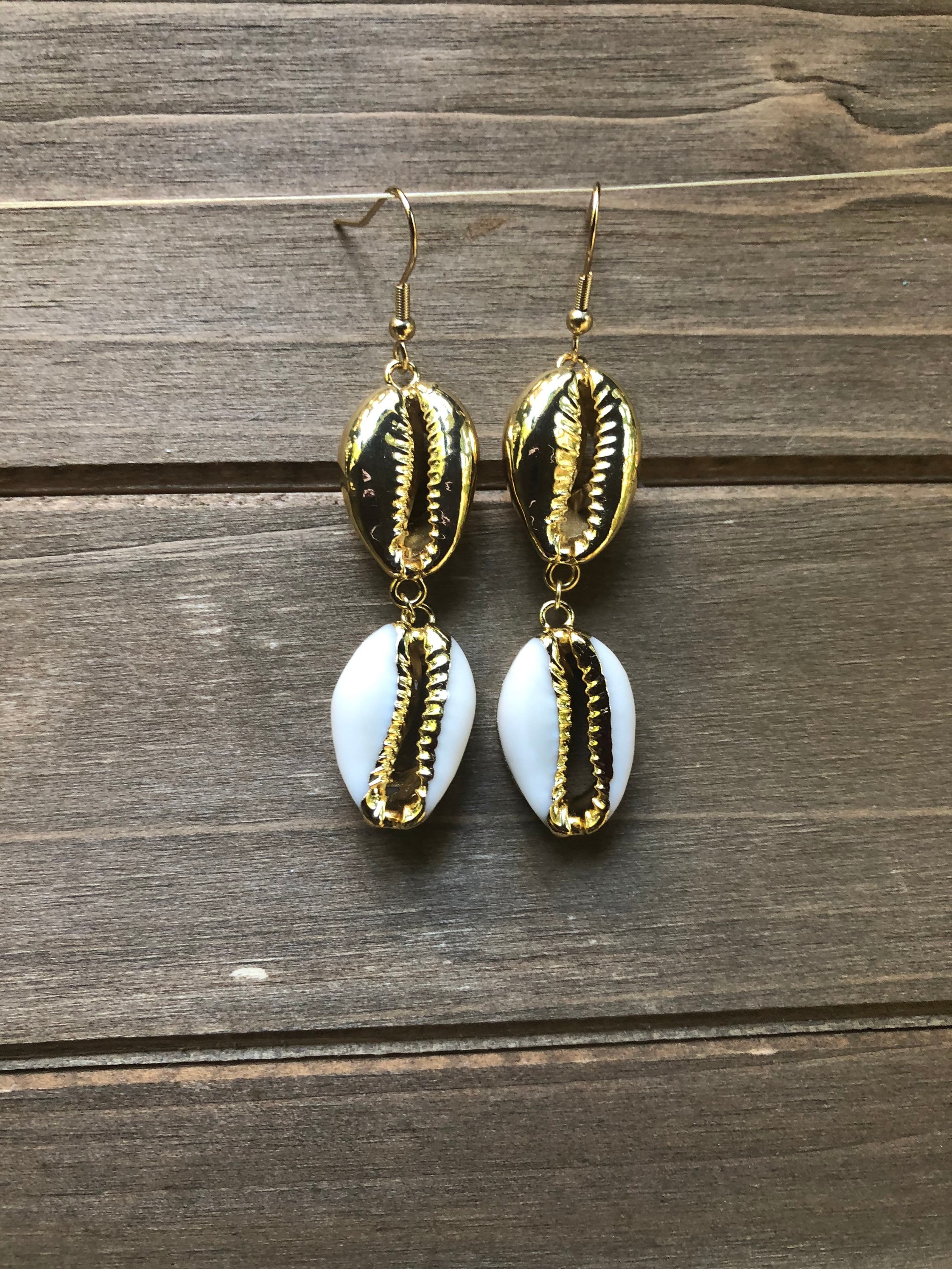 Gold Cowrie Shell Earrings Beach Wedding Jewelry Ocean Lover