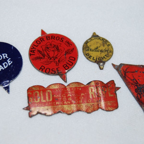 Vintage Antique Tin TOBACCO TAG Lot k Free Shipping to U.S.