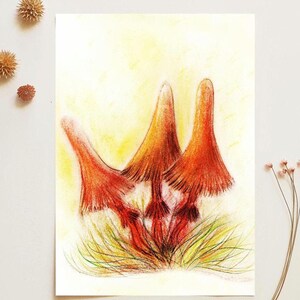 Fantasy Mushroom Mini Art Print – Whimsical Woodland Illustration, Fairycore Nature Decor
