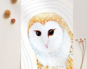 Owl Art Print, Charming Barn Owl, Illustrated 4x6 Postcard, Nature Lover Gift, Small Wall Art Decoration