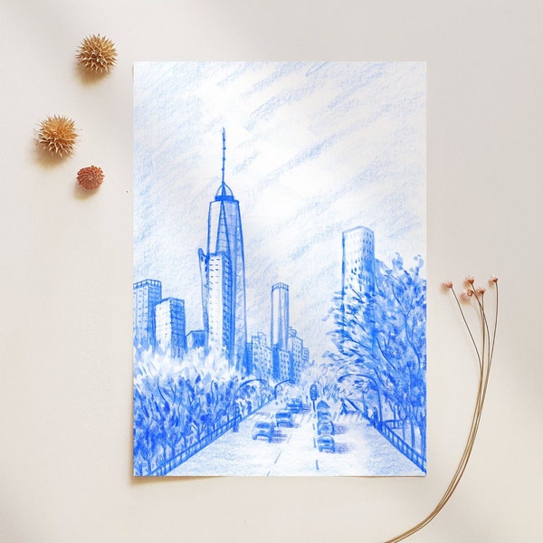 NYC Postcard, New York City Art Print 4x6, Cityscape NYC  Wall Art, Travel Gift, Quirky New York City Decor