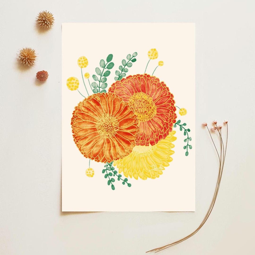 Autumn Bouquet Art Print – Fall Floral Postcard, Cozy Mini Wall Decor ...