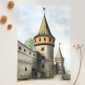 Old Castle Mini Art Print, Kamianets-Podilskyi Fortress, Historical Ukrainian Architecture