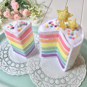 Mini Rainbow Cake, Felt Layer Cake, Play Food, Pretend Food, Pretend Play, Layered Cake, Tea Party, Stars, Gold stars, Felt Food, Birthday image 1