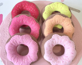 Felt Donuts, Set of 6 Sorbet Donuts for Pretend Play, Doughnuts, Felt Food, Play Food, Tea Party, Raspberry, Strawberry, Pink, Peach, Lemon