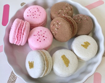 Felt Macarons, Pink Chocolate Vanilla,  Pretend Food, Macaron, Play Food, Tea Party, Play Kitchen, Bakery Toy, Patisserie