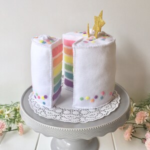 Mini Rainbow Cake, Felt Layer Cake, Play Food, Pretend Food, Pretend Play, Layered Cake, Tea Party, Stars, Gold stars, Felt Food, Birthday image 10