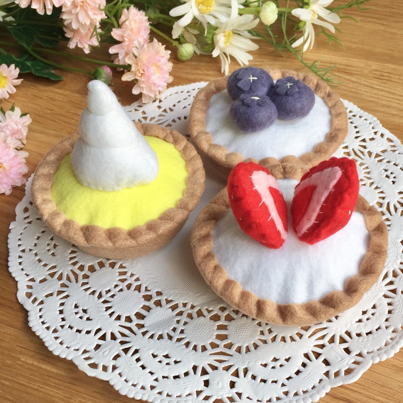 Felt Tarts, Pretend Food, Cupcakes, Play Food, Tea Party, Play Kitchen, Bakery Toy, Pastry, Play Shop, Strawberries, Blueberries image 3