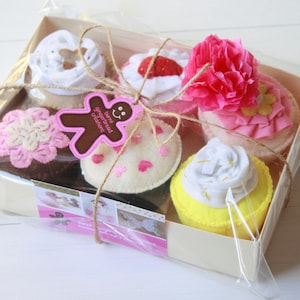 Felt Cupcakes, Play Food, Felt Food, Pretend Food, Play Cupcakes, Handmade Gift for Children and Cupcake Lovers Set of 6 Original Designs image 5