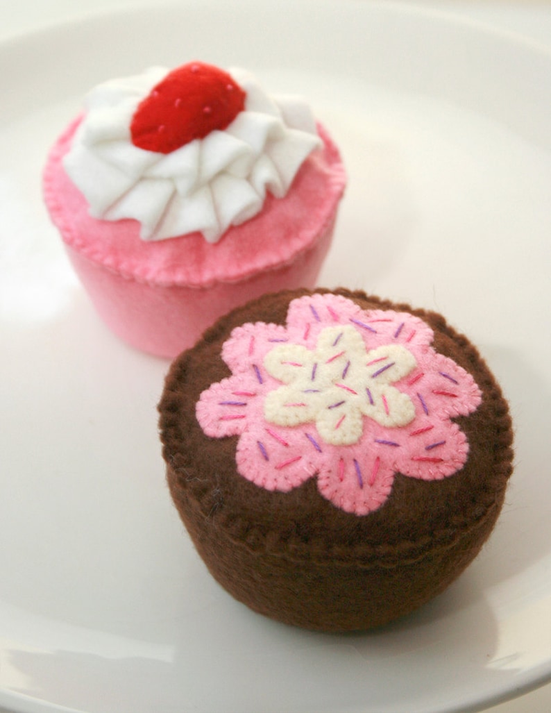 Felt Cupcakes, Play Food, Felt Food, Pretend Food, Play Cupcakes, Handmade Gift for Children and Cupcake Lovers Set of 6 Original Designs image 3
