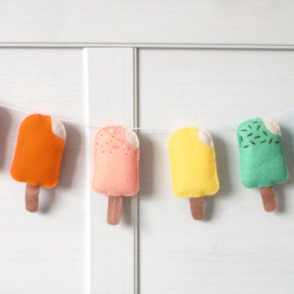 Rainbow Felt Ice Cream Garland - Popsicle - Ice Lolly - Ice Pop, Hanging Decoration, Plush Ice Cream, Ice Cream Decor, Home Decor