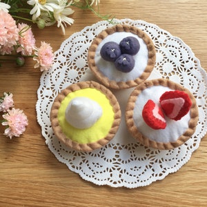 Felt Tarts, Pretend Food, Cupcakes, Play Food, Tea Party, Play Kitchen, Bakery Toy, Pastry, Play Shop, Strawberries, Blueberries image 2
