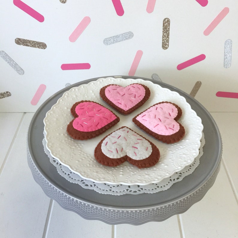 Felt Play Food, Heart Biscuits, Sugar Cookies, Chocolate, Pink Hearts, Children's Toy, Pretend Play, Felt Cookies, Tea Party, Bakery Toys image 3