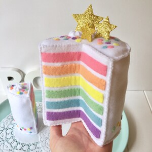 Mini Rainbow Cake, Felt Layer Cake, Play Food, Pretend Food, Pretend Play, Layered Cake, Tea Party, Stars, Gold stars, Felt Food, Birthday image 6