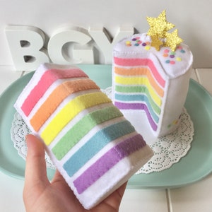 Mini Rainbow Cake, Felt Layer Cake, Play Food, Pretend Food, Pretend Play, Layered Cake, Tea Party, Stars, Gold stars, Felt Food, Birthday image 5