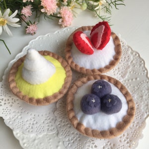 Felt Tarts, Pretend Food, Cupcakes, Play Food, Tea Party, Play Kitchen, Bakery Toy, Pastry, Play Shop, Strawberries, Blueberries image 1