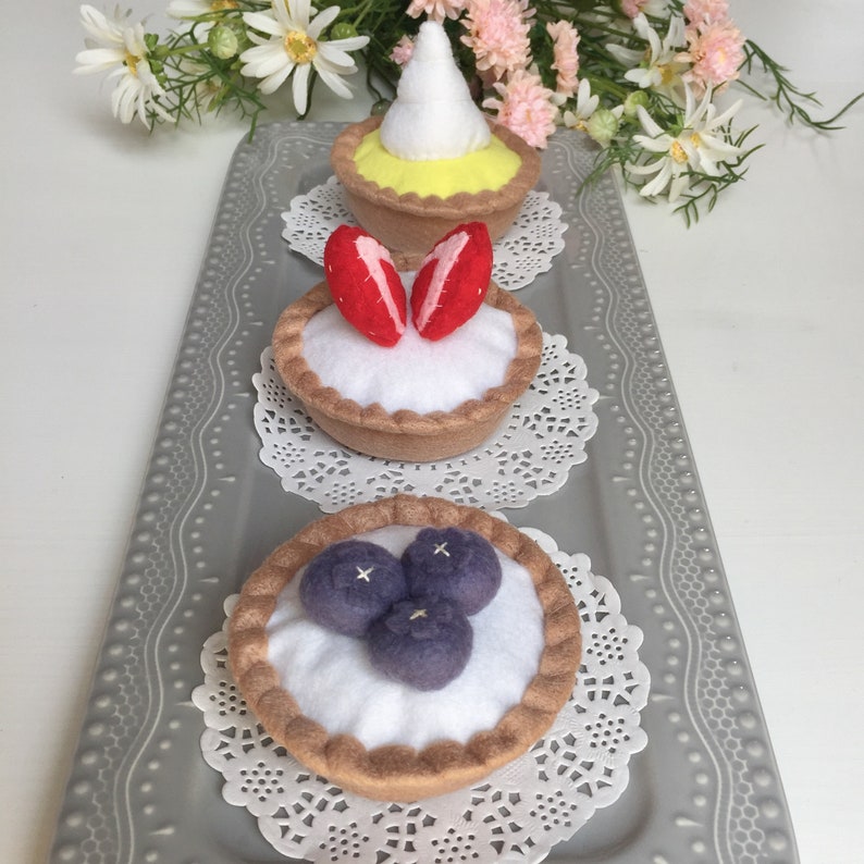 Felt Tarts, Pretend Food, Cupcakes, Play Food, Tea Party, Play Kitchen, Bakery Toy, Pastry, Play Shop, Strawberries, Blueberries image 4