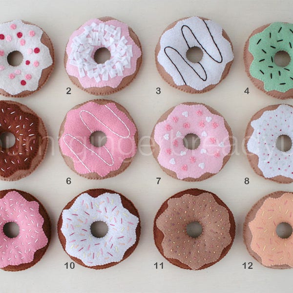 Felt Donuts, SET OF 12 for Pretend Play, Felt Food, Play Food, Tea Party, Sprinkles, Raspberry Strawberry Vanilla Chocolate