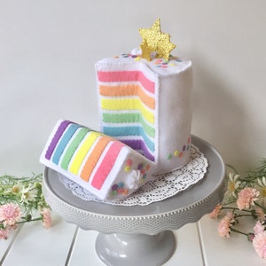 Mini Rainbow Cake, Felt Layer Cake, Play Food, Pretend Food, Pretend Play, Layered Cake, Tea Party, Stars, Gold stars, Felt Food, Birthday image 8