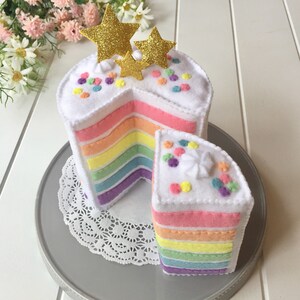 Mini Rainbow Cake, Felt Layer Cake, Play Food, Pretend Food, Pretend Play, Layered Cake, Tea Party, Stars, Gold stars, Felt Food, Birthday image 2