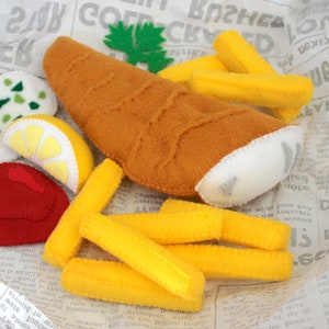 Felt Food Fish and Chips Felt Play Food Set, Plush Toys for Pretend Play, Perfect for Play Kitchen!